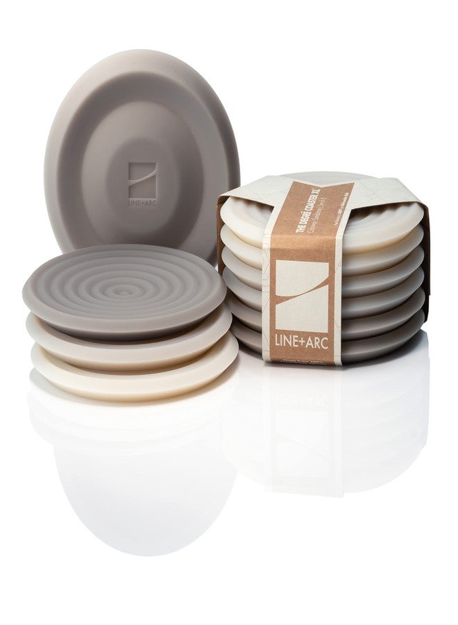 LINE+ARC Extra Thick Silicone Coasters (As Seen in NYTimes WireCutter) Waterproof Anti-Stain Heat-Safe Dishwasher-Safe Degrē Coasters XL (Set of 6 Sandstone) Outdoor Rubber Mid-Century Modern - Image 1